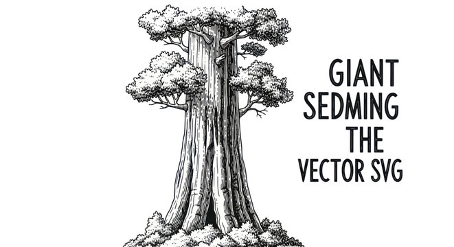 Hand-drawn giant sequoia tree, majestic, ancient, and powerful, isolated on white background.