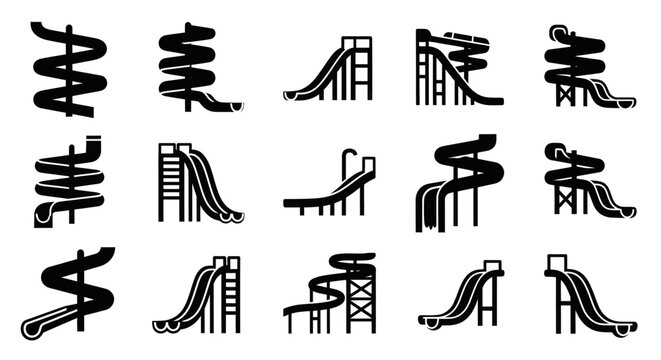Water Slide Icons Set - Various Designs for Amusement Parks and Pools