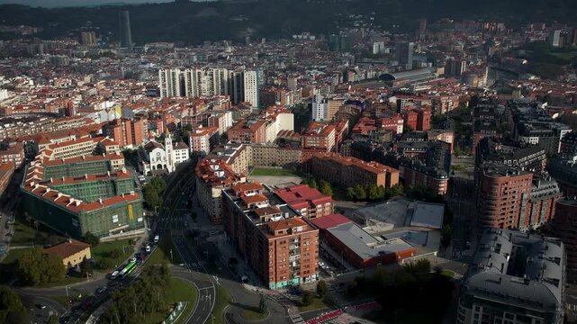 Footage of Bilbao city in the Basque Country, Spain. High quality 4k drone footage