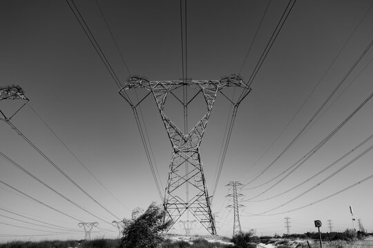 Power Lines for Electricity against a blue sky