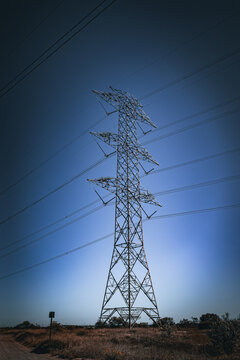 Power Lines for Electricity against a blue sky