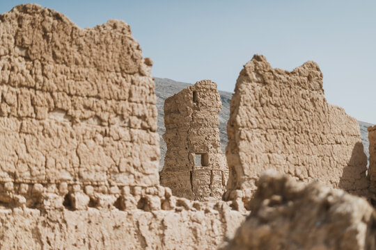 Ruins of ancient Tanuf castle fortification in Tanuf, Oman