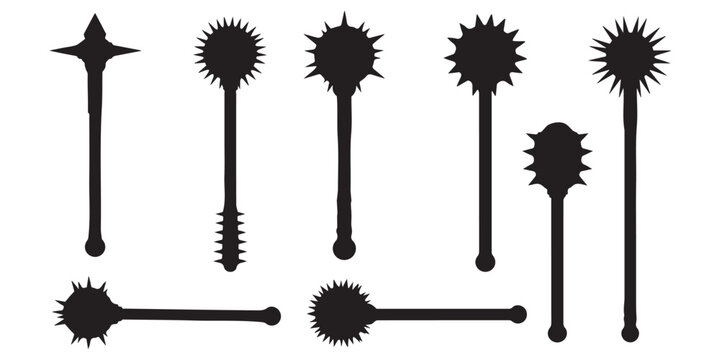 Medieval morning star mace weapon collection silhouette set eps 10