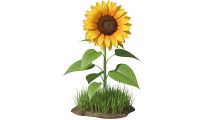 Obraz premium Vibrant sunflower standing tall in green grass on white background