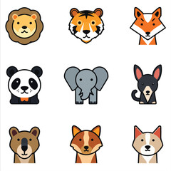 Naklejka premium Set of Flat Vector Animal Face Icons for Kids