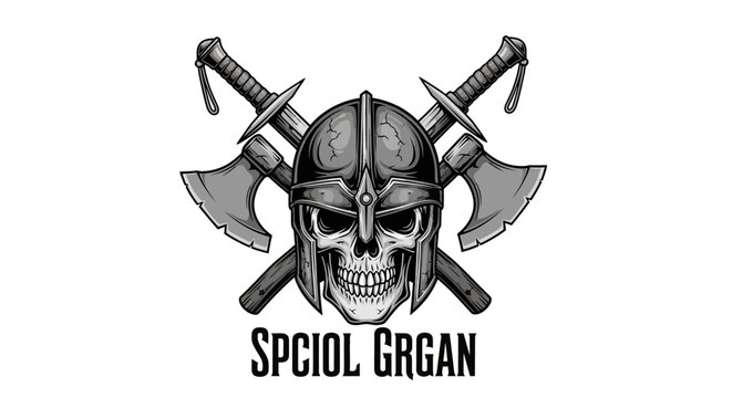 Medieval Warrior Skull Helmet Axes Crossed Emblem Symbol Emblematic Design Medieval Warrior Skull Helmet Axes Crossed Emblem Symbol Emblematic Design