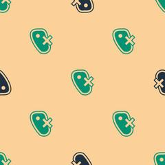 Fototapeta premium Green and black No meat icon isolated seamless pattern on beige background. No fast food allowed - vegetarian food. Vector