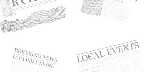 Obraz premium Newspaper clippings with headlines breaking news and local events in grayscale
