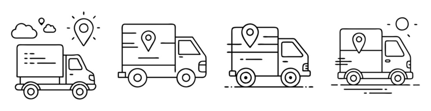 Four delivery truck icons indicating location, speed and dispatch status