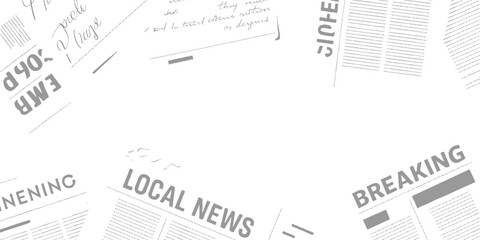 Obraz premium Scattered newspaper headlines and handwritten text in grayscale on a white background writing