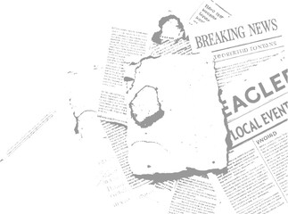 Obraz premium Torn newspaper pages with breaking news headlines and text fragments