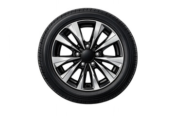 Obraz premium A single car wheel is prominently displayed against a dark background. It appears to be an advertisement or product shot for automotive wheels.
