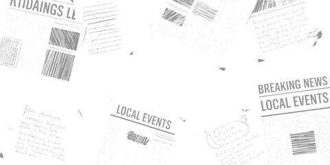 Obraz premium Scattered newspaper clippings with headlines and handwritten notes in grayscale