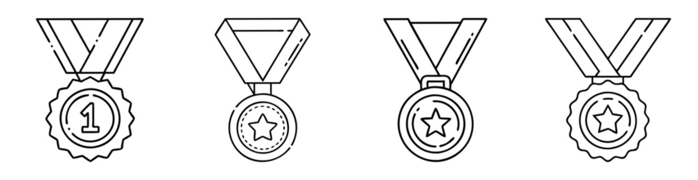 Four different gold medals with ribbons showcase achievement and recognition