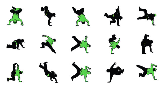 Breakdancing Silhouette Collection: Dynamic B-Boy Poses