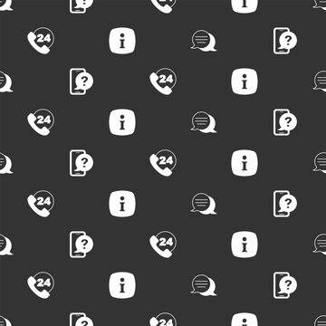 Set Speech bubble chat, Telephone 24 hours support, and Information on seamless pattern. Vector