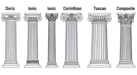 Classical Architectural Columns: Doric, Ionic, Corinthian, Tuscan, Composite Styles © jono