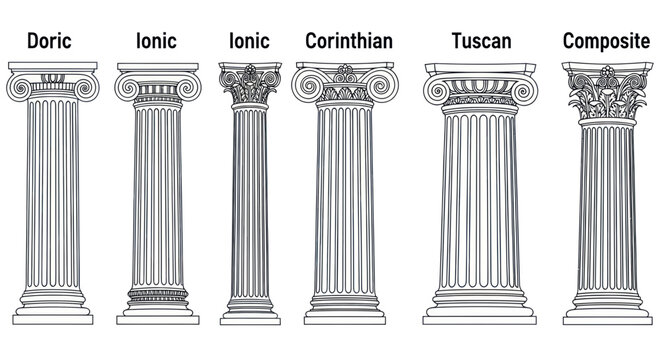 Classical Architectural Columns: Doric, Ionic, Corinthian, Tuscan, Composite Styles