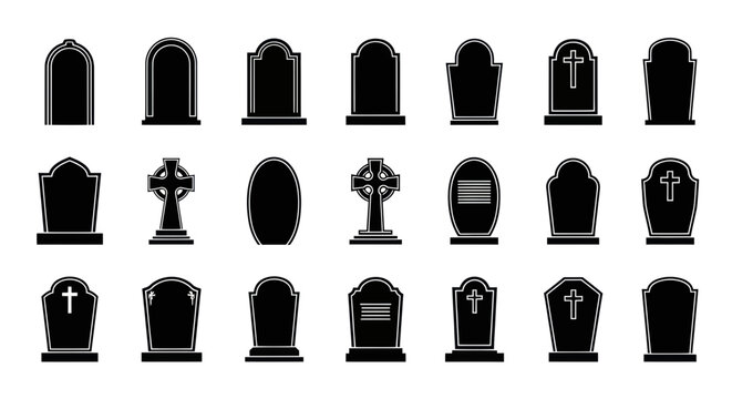 Collection of Silhouette Gravestones and Tombstones Icons