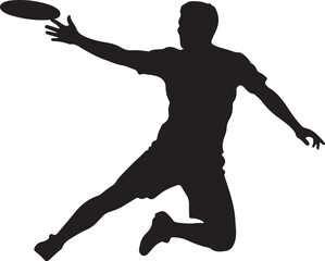 Obraz premium Black silhouette man playing frisbee, athletic sports icon, fitness illustration, active lifestyle vector