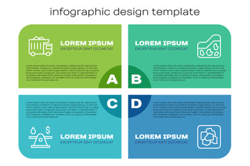 Set line Oil money, Mining dump truck, Gold nugget and Ground. Business infographic template. Vector © Vadim