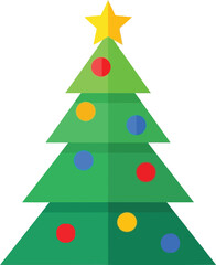 Fototapeta premium Christmas tree with colorful ornaments and a star on top, featuring a green triangular shape and vibrant decorations