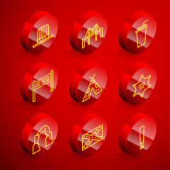 Set line Patriotic American top hat, Golden gate bridge, Paper glass with straw, Saloon door, Indian teepee wigwam, Hexagram sheriff, Grand canyon and Flag Confederate icon. Vector © Kostiantyn