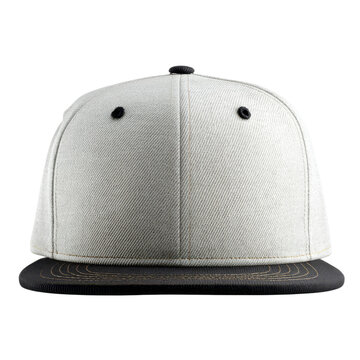 Minimalist gray snapback cap, flat brim baseball hat with black visor, modern streetwear headwear for branding isolated on Transparent Background