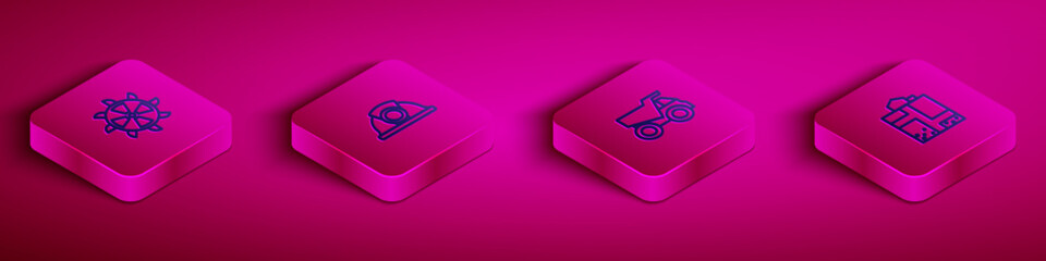 Set Isometric line Bucket wheel excavator, Miner helmet, Mining dump truck and entrance icon. Vector © Kostiantyn