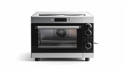 Fototapeta premium A stainless steel and black electric countertop oven with cooktop