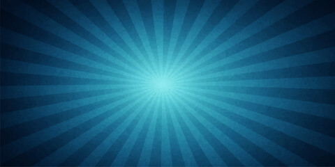 Fototapeta premium Bright blue sunburst background featuring a glowing starburst pattern with light rays and summer sunbeams shining through a vibrant vector sky illustration