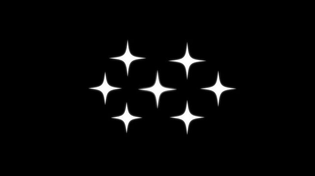 Glitter sparkle twinkling stars, cartoon blinking white star effects, astronomy, galaxy, glowing trail lights, retro, doodle, vector shine, smooth animation on black screen chroma key background.4K