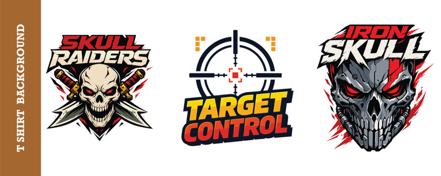 Skull raider and target control gaming mascot collection for esports and team branding set.
