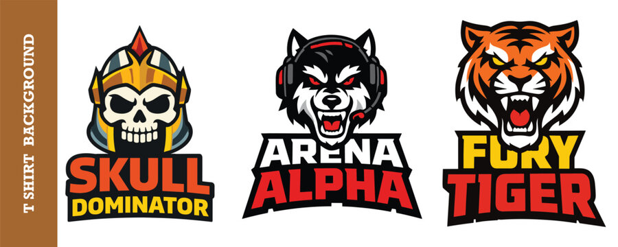 Arena alpha wolf and skull dominator mascot series for professional gaming team identities.