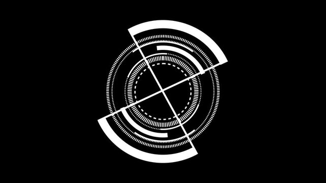 Futuristic circular design with interconnected geometric patterns and digital elements
