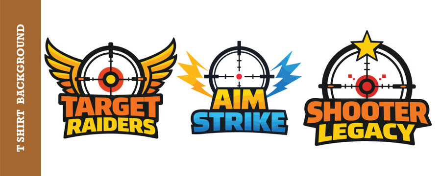 Target raiders aim strike and shooter legacy gaming logo badges vector sticker templates.