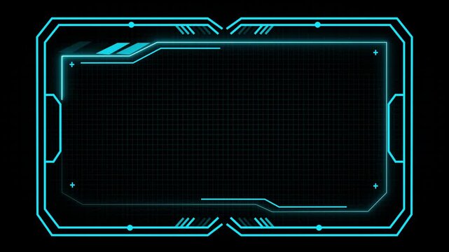 Futuristic digital interface with grid overlay and corner markers on dark background