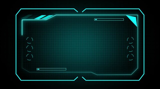 Futuristic display screen with a grid overlay and glowing cyan border edges