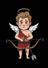 Obraz premium 悲しいキューピッド、弓矢を持つイラスト