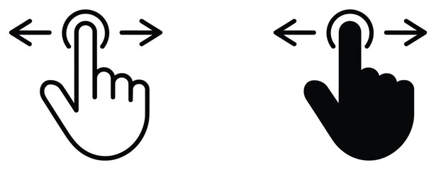 Swipe left and right icon, digital slider gesture symbols, finger touch sliding navigation concept, mobile UI interaction arrows, horizontal scroll control indicator, touchscreen swipe instruction gra © welcome  saiful