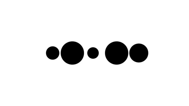 A minimalist featuring a horizontal line of five solid black circles of varying sizes against a clean white background representing a simple solar system or abstract pattern