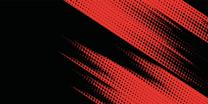 Abstract pop art background featuring red halftone dots and diagonal speed lines.