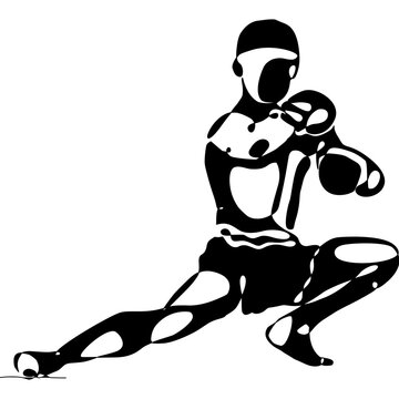 Black silhouette of Muay Thai fighter performing Wai Kru ritual. Strong, minimal vector design expressing respect, tradition, and power, ideal for prints, textiles, and cultural sports themes.