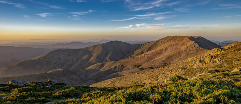 beautiful scenic view on summit mountain in Sardinia at sunset in the Gennargentu national parkin Barbagia country