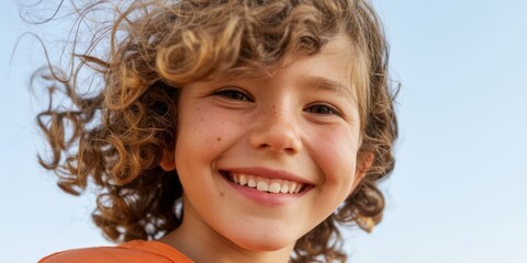 Joyful Child with Curly Hair, Looking to the Side