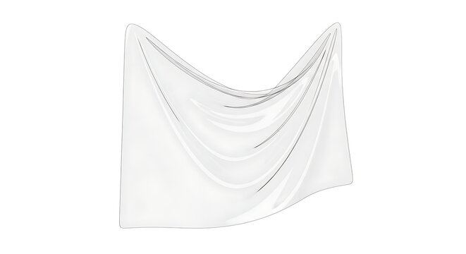 Wavy transparent fabric draped with decorative edge and small details.