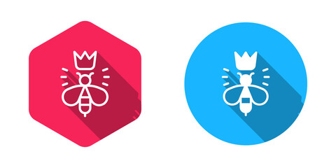 Obraz premium Filled and outline Queen bee icon isolated with long shadow background. Sweet natural food. Honeybee or apis with wings symbol. Flying insect. Vector