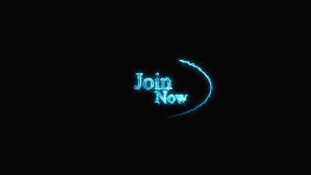 Glowing neon sign encouraging immediate participation with futuristic design