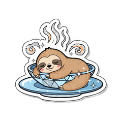Fototapeta premium Sleepy sloth relaxing in warm cup