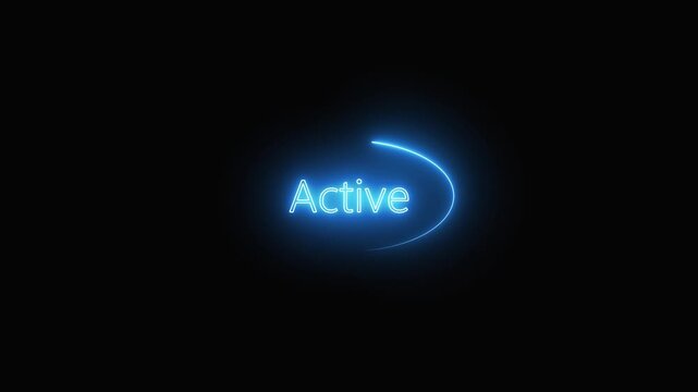 A glowing blue active status indicator with a curved line in a dark background